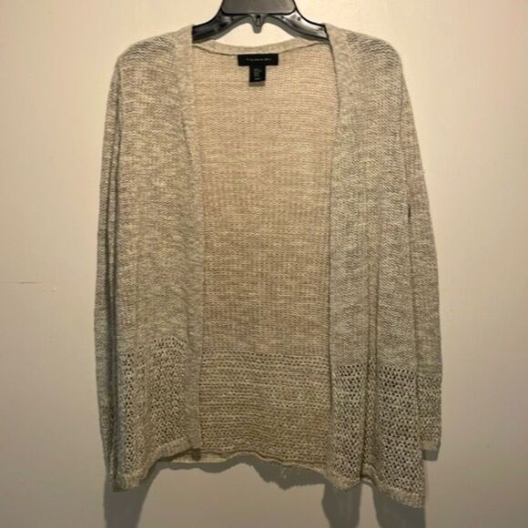 Tahari- Linen Blend Open Cardigan Cable Knit Beige Neutral Minimalist- Size M - Picture 1 of 7